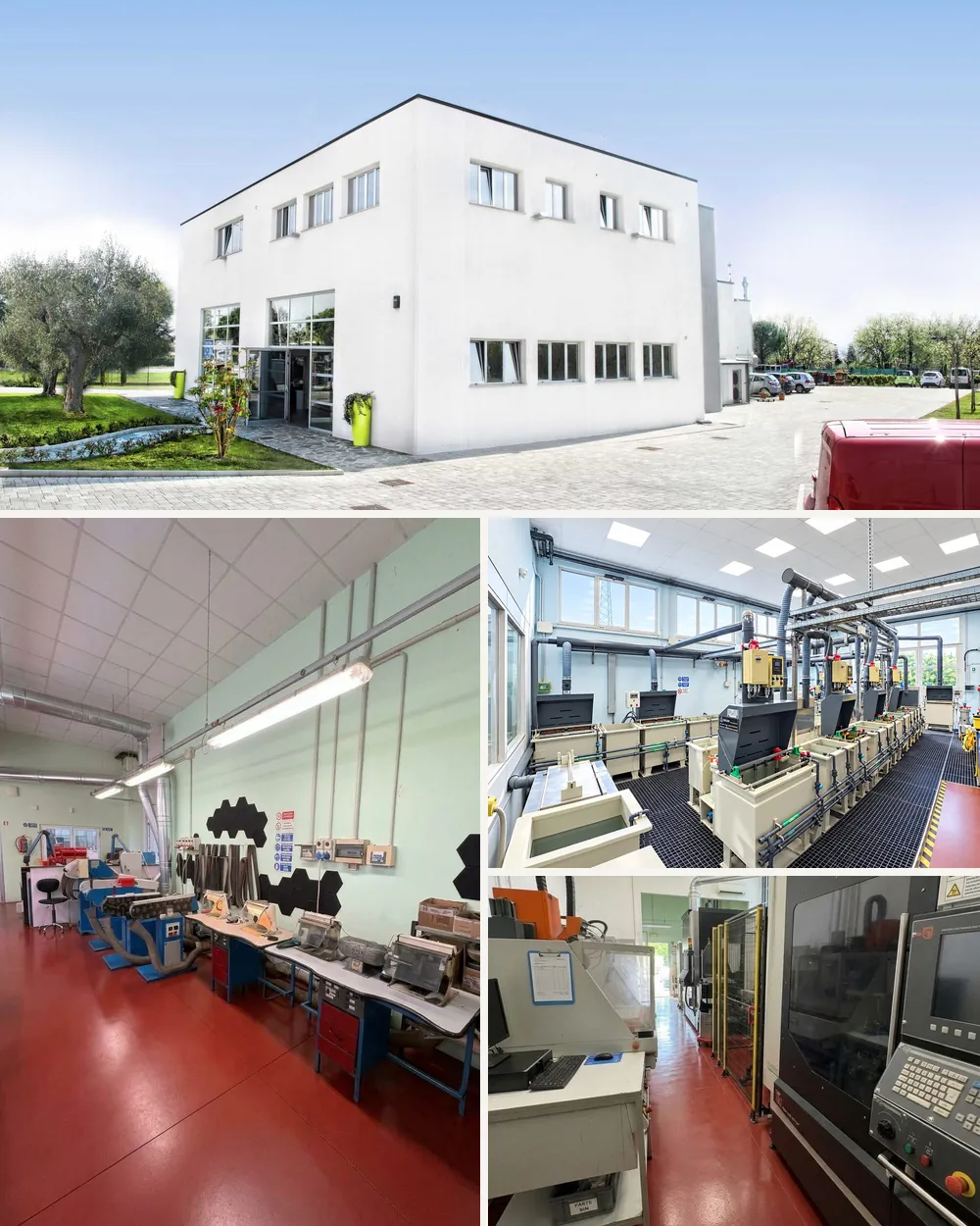 Das Werk von Oltremodo in Pollenza: Außenansicht, Werkstatt, Galvanikanlage und CNC-Bearbeitungszentren